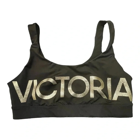 Victoria's Secret Sport Black Glitter Logo Scoop Wireless Sport Bra Sz Large - Picture 4 of 5